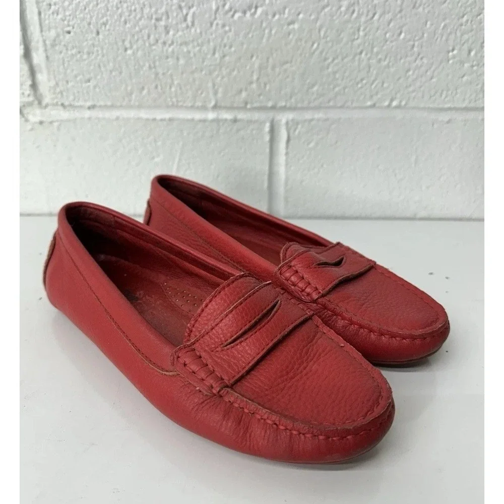 PabDer Donna Red‎ Leather Women's Driving Moc Penny Loafer / Size 36